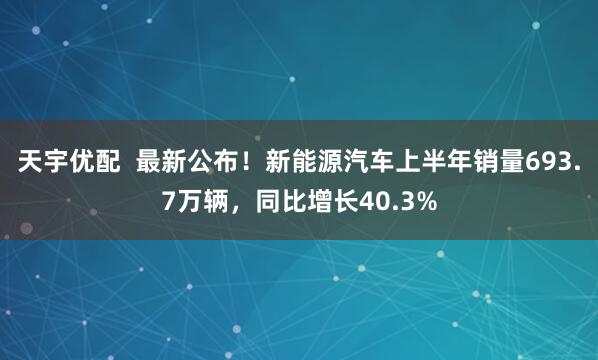 天宇优配  最新公布！新能源汽车上半年销量693.7万辆，同比增长40.3%